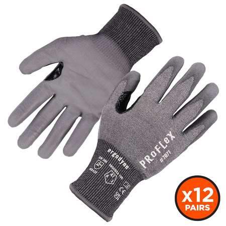 PROFLEX BY ERGODYNE ANSI A7 PU Coated CR Gloves 12-Pair, Gray, Size S 7071-12PR